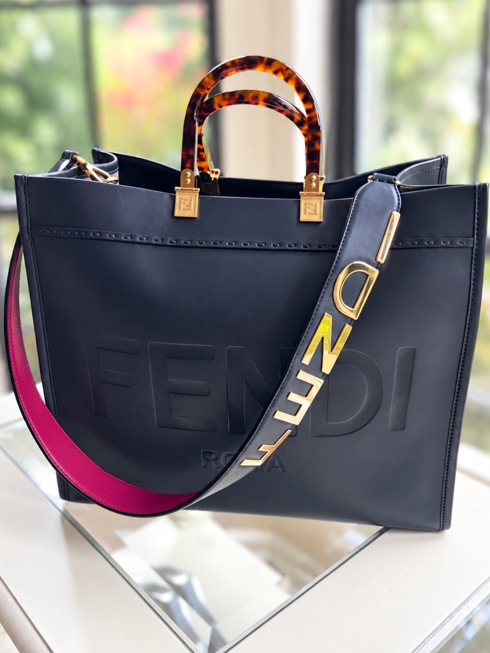 Fendi Vitello King Plexiglass Large Sunshine Tote and Fendi Logo Shoulder Strap